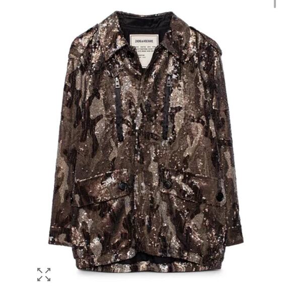 B45 Zadig & Voltaire Sequined Camou Jacket Women XS - Picture 4 of 12